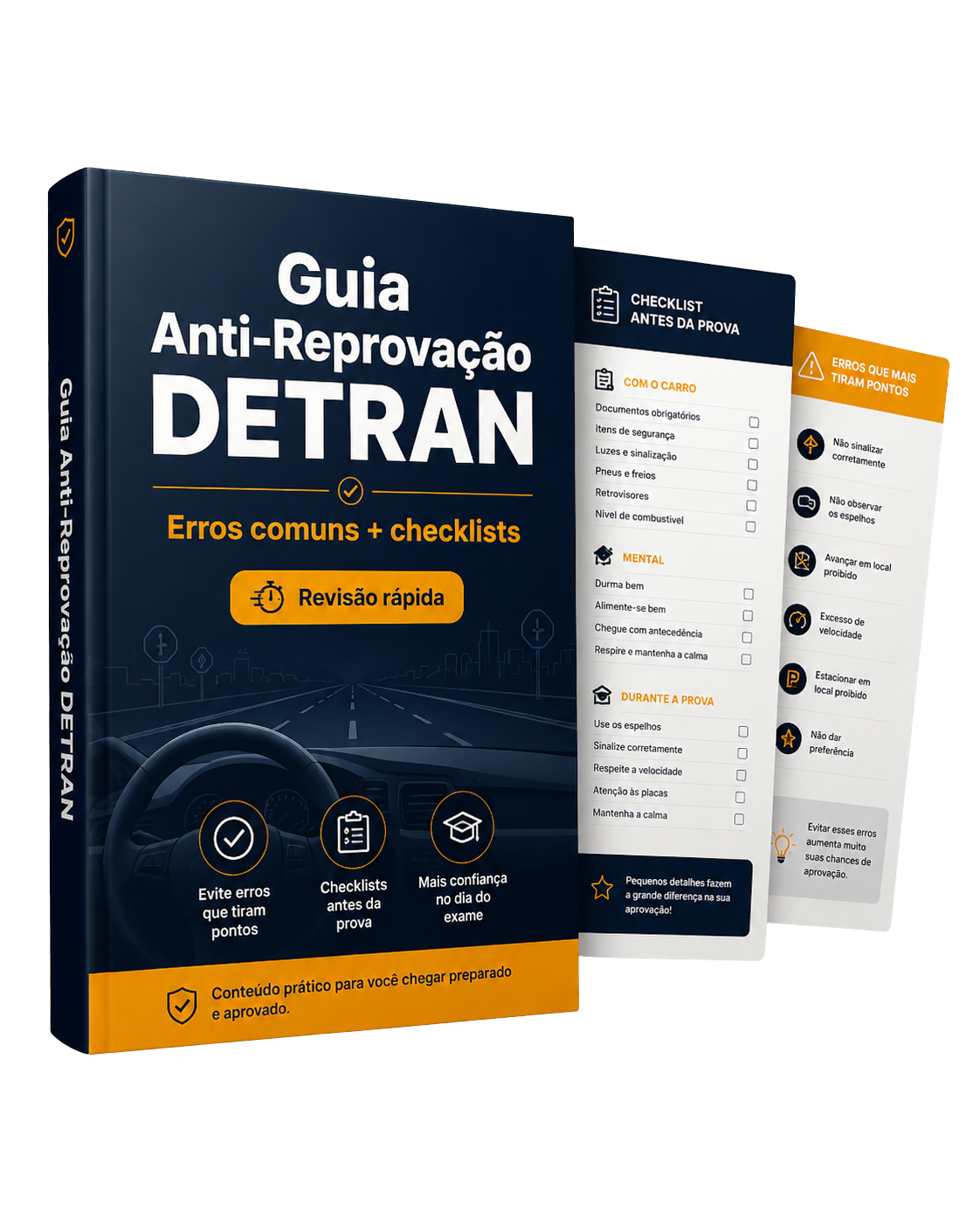 Guia Anti-Reprovação DETRAN - Mockup do guia com erros comuns e checklists